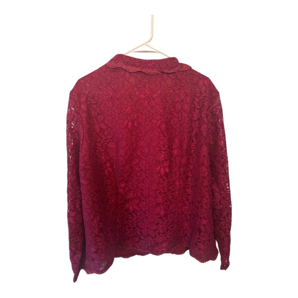 Talbots Woman Burgundy Floral Lace Button Front Jacket Plus Size 18W Romantic - Picture 3 of 8